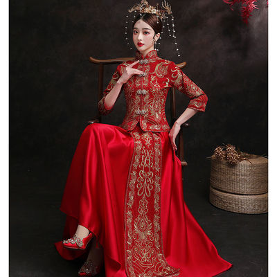 101403/秀禾服新娘2021新款中式嫁衣凤冠霞帔结婚敬酒服龙凤褂小个子冬季