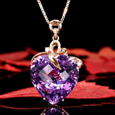 炫彩紫水晶吊坠项链女戴妃高贵气质幸运紫水晶套装女时尚气质礼物