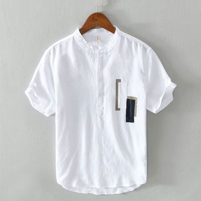 59235/2021夏季男士日系短袖衬衫薄料宽松透气简约青春潮流时尚衬衣男T