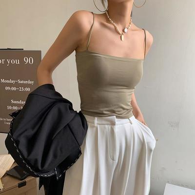 88677/纯色吊带背心女外穿上衣带胸垫一体式防下垂内搭聚拢文胸内衣抹胸
