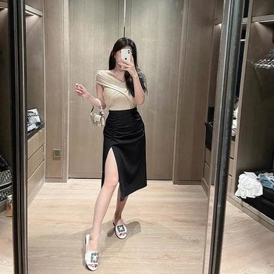 69998/周白子FOR YOU/开叉半身裙2021夏季新款高腰显瘦纯色中长包臀裙