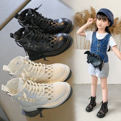 76264/女童镂空马丁靴女学生平跟凉鞋2021新款透气软底小皮鞋搭裙子鞋子