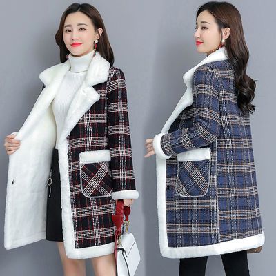 54270/大码女装秋冬季韩版加绒加厚胖mm200斤中长款仿羊羔绒外套大衣潮