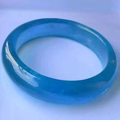 天然海蓝宝手镯巴西冰种海水蓝 收藏级精品美