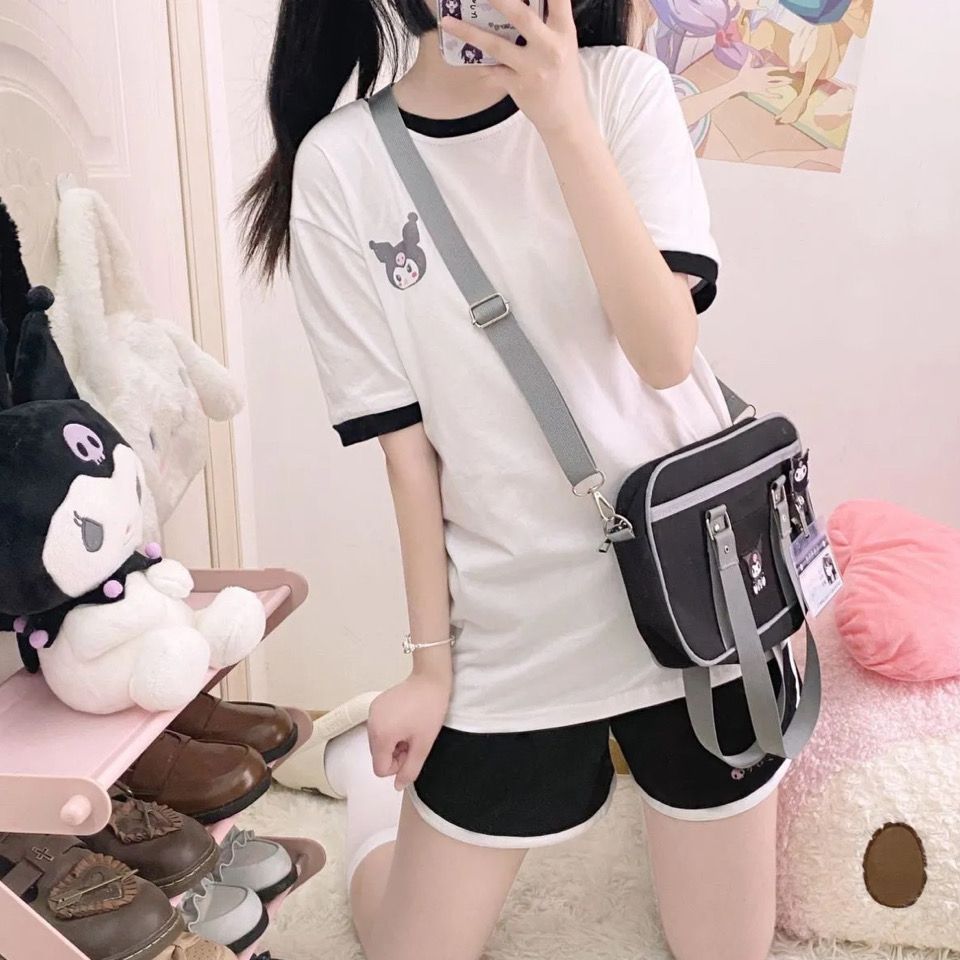 Kulomi Japanese cute soft girl gym suit casual sports two-piece suit loose student short-sleeved T-shirt shorts