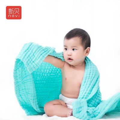 71051/新贝婴儿浴巾纯棉宝宝洗澡纱布盖毯 蓝色 105cm*105cm