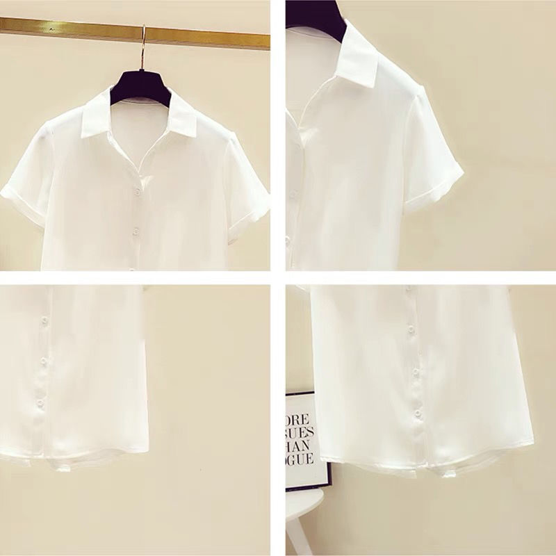 White drape shirt ladies high-level professional thin chiffon short-sleeved top summer new design shirt
