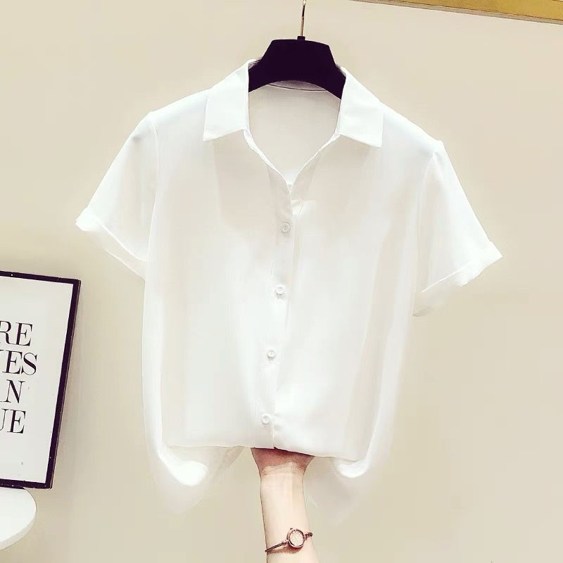 White drape shirt ladies high-level professional thin chiffon short-sleeved top summer new design shirt