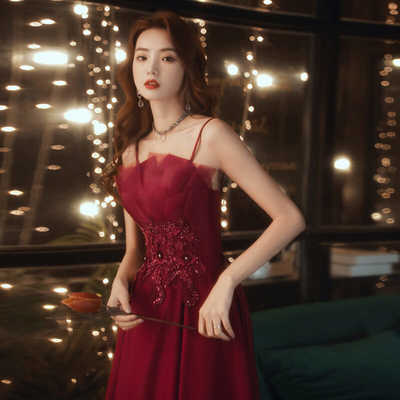 55367/敬酒服新娘2021新款酒红色结婚订婚回门宴会晚礼服女长款平时可穿