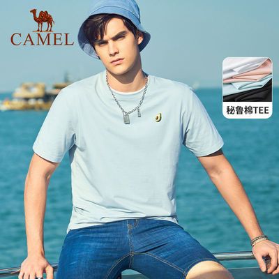 180552/骆驼男装 2021新款夏季圆领短袖T恤男女韩版潮刺绣透气纯棉