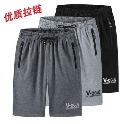 74430/夏男士宽松短裤休闲运动五分裤潮简约超薄纯色口袋拉链松紧带裤子