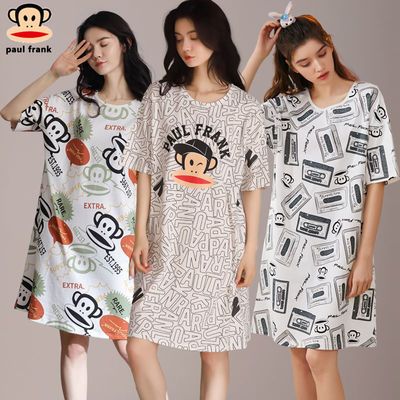 56824/大嘴猴2021新款夏纯棉睡衣女短袖可爱卡通中长款韩版睡裙外穿家居