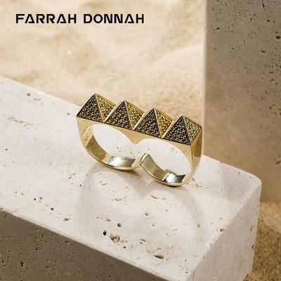 78728/Farrah Donnah法斗珠宝埃及金字塔连体双指戒指环个性姜云升同款