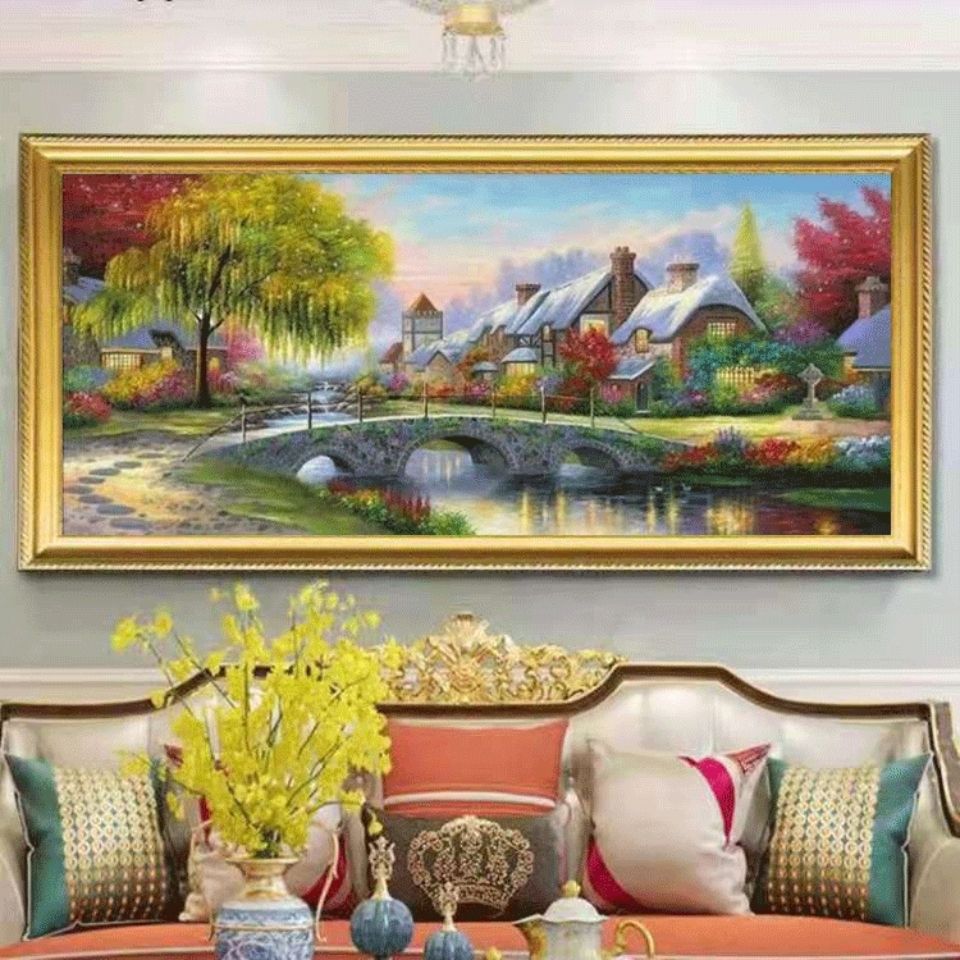 紫气东来聚宝盆风景山水油画纯手绘客厅挂画欧式沙发背景墙装饰画【2