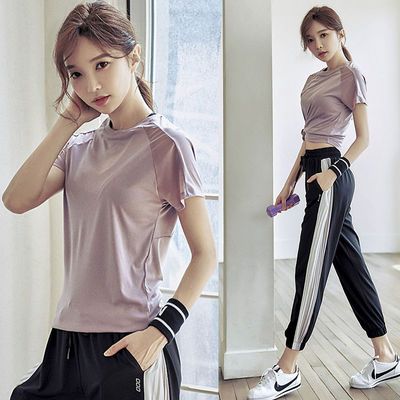 68972/运动瑜伽服女套装夏季薄款跑步服健身休闲服大码透气速干衣女宽松