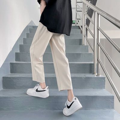76228/小西裤男垂感宽松九分裤子秋季薄款修身小脚休闲裤男士直筒西装裤