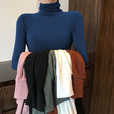 67045/2021春秋新款高领打底衫女士内搭纯色长袖T恤修身百搭显瘦上衣