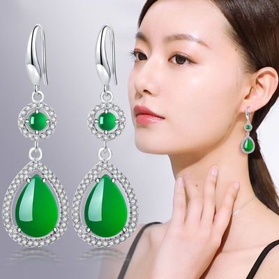 77181/天然猫眼石耳环女士夏季耳坠时尚妈妈款水滴耳饰防过敏气质高级感