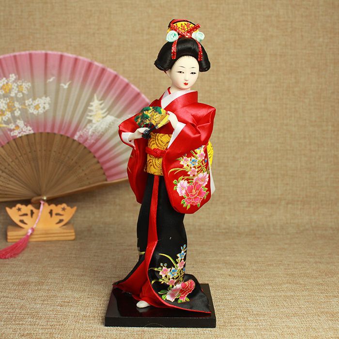 日本艺妓人偶摆件和服娃娃绢人布偶装饰品日式和风礼品26厘米