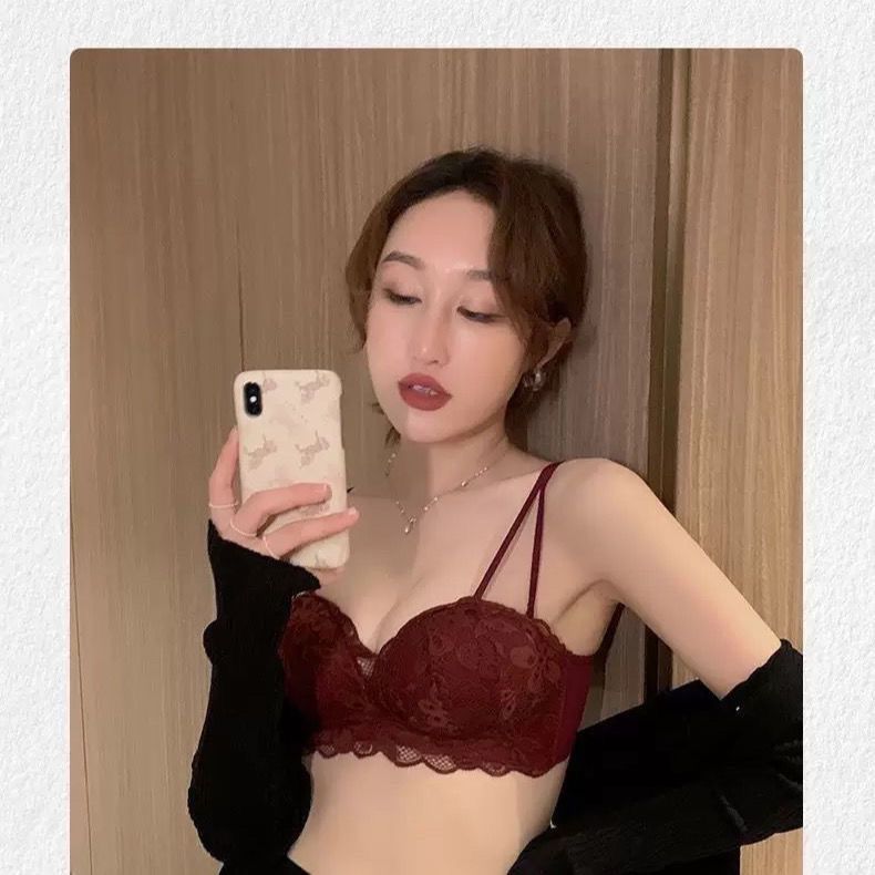 Small chest special underwear female small chest gathered thickened no steel ring anti-sagging adjustable sexy lace bra set