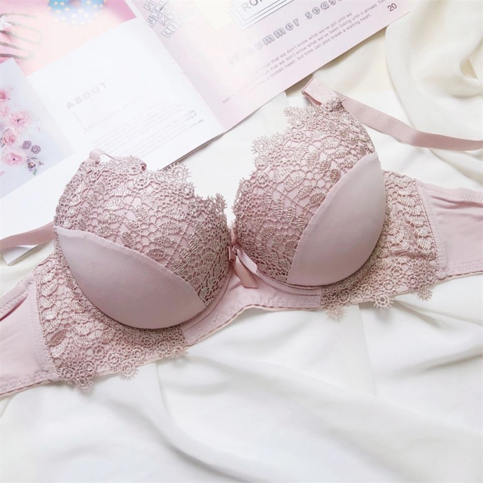Plus Size Fat MM Small Chest Show Big Gather Sexy Fashion Comfortable Underwear Shaped Top Thin Bottom Thick Lace Bra Set