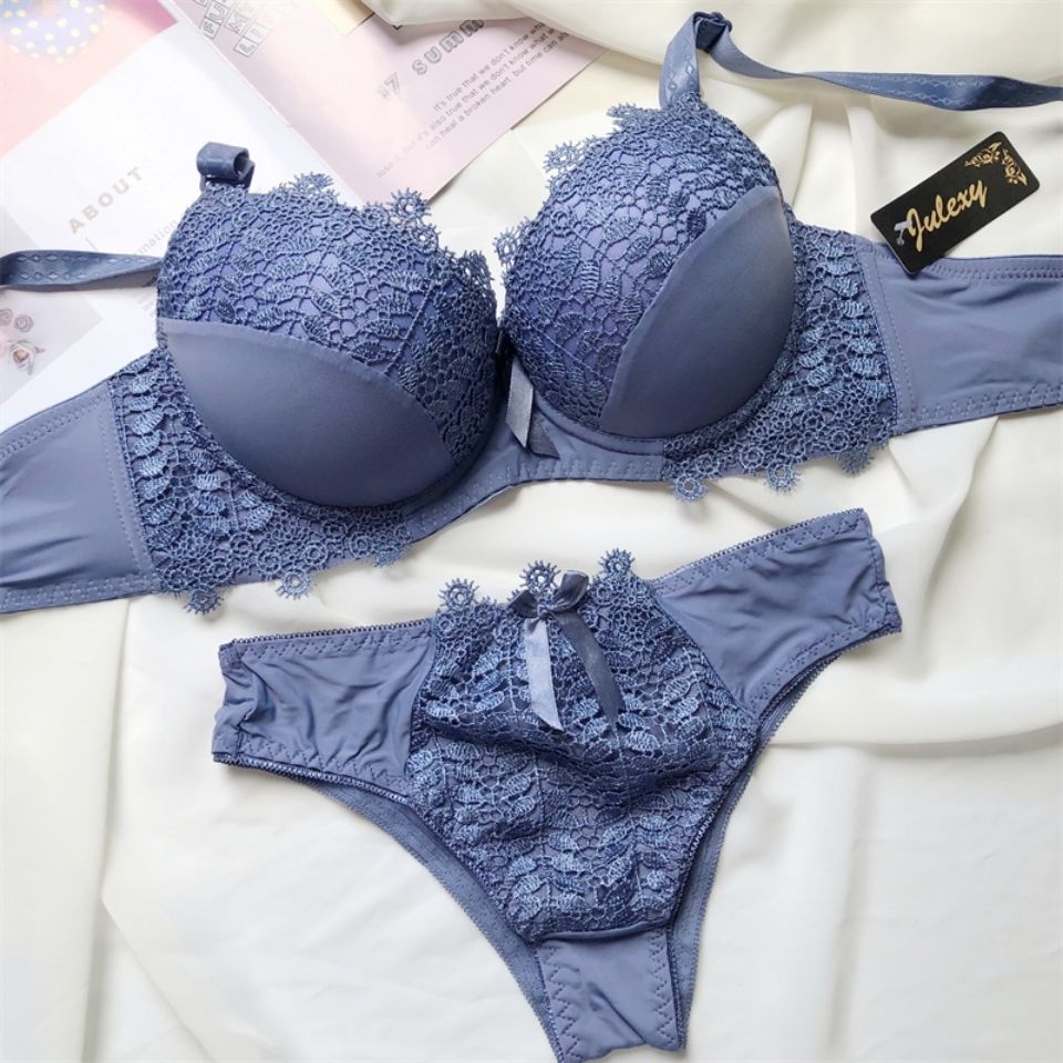 Plus Size Fat MM Small Chest Show Big Gather Sexy Fashion Comfortable Underwear Shaped Top Thin Bottom Thick Lace Bra Set