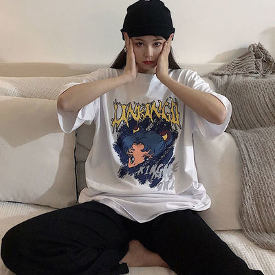 66650/棉质短袖女夏季2021新款学生韩版宽松印花百搭t恤ins潮上衣