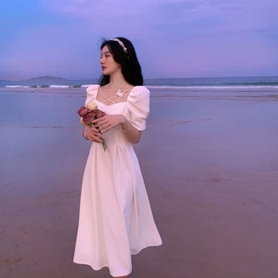 56934/2021新款法式连衣裙复古小众仙女森系收腰显瘦少女温柔甜美长裙子
