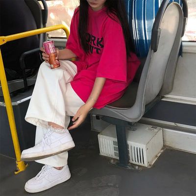 55906/单/套装女新款学生韩版宽松短袖英文印花T恤百搭休闲阔腿裤两件套