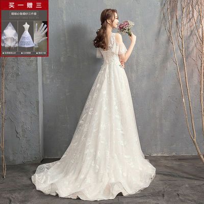 66478/2021新款法式轻婚纱新娘女结婚小拖尾显瘦小个子超仙浪漫奢华婚纱