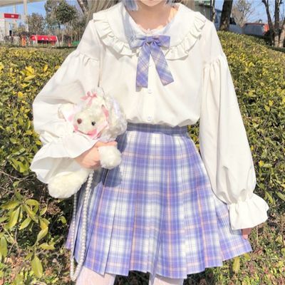 71952/日系甜美娃娃领百搭长袖衬衣女学生jk制服白色衬衫2021春季新款