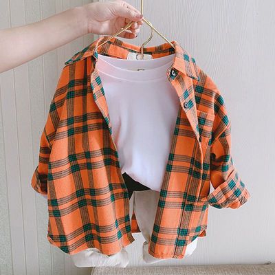 儿童衬衫长袖2021春装新款宝宝衬衣洋气韩版男女童格子上衣外套潮