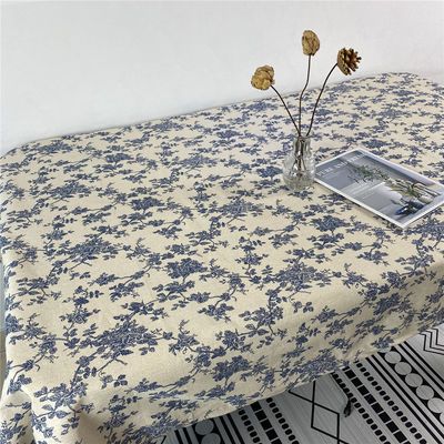 韩式复古蓝色碎花桌布ins风小众玫瑰野餐布拍照背景布棉麻茶几布