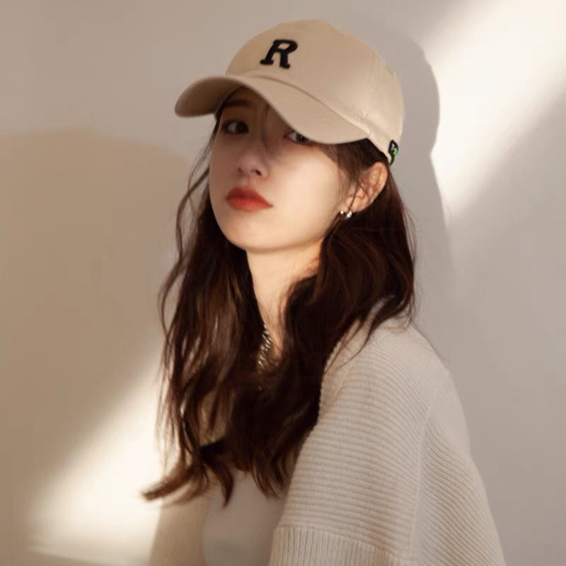 新款字母R棕色棒球帽女韩版春夏季小众网红穿搭有型防晒鸭舌帽潮