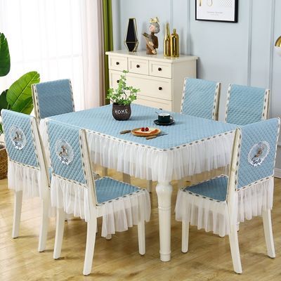 长方形餐桌椅子套罩连体防滑加厚圆形棉布台布餐桌桌布椅垫套装新