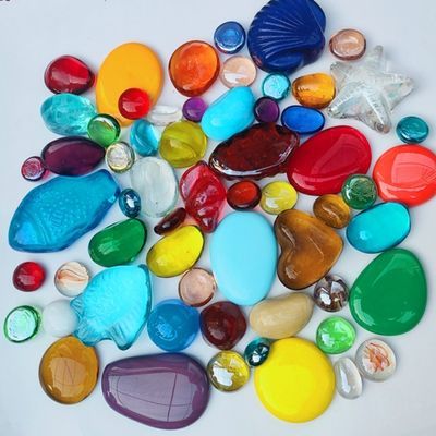 异型玻璃石彩色玻璃珠扁珠鱼缸花瓶装饰水培鹅卵石五彩混搭玩具