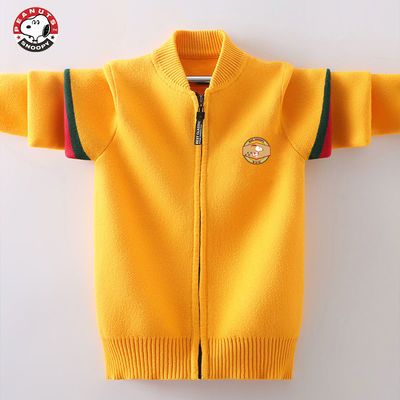 106451/史努比童装毛衣加绒加厚针织拉链衫2021秋冬新款针织衫宝宝外套潮