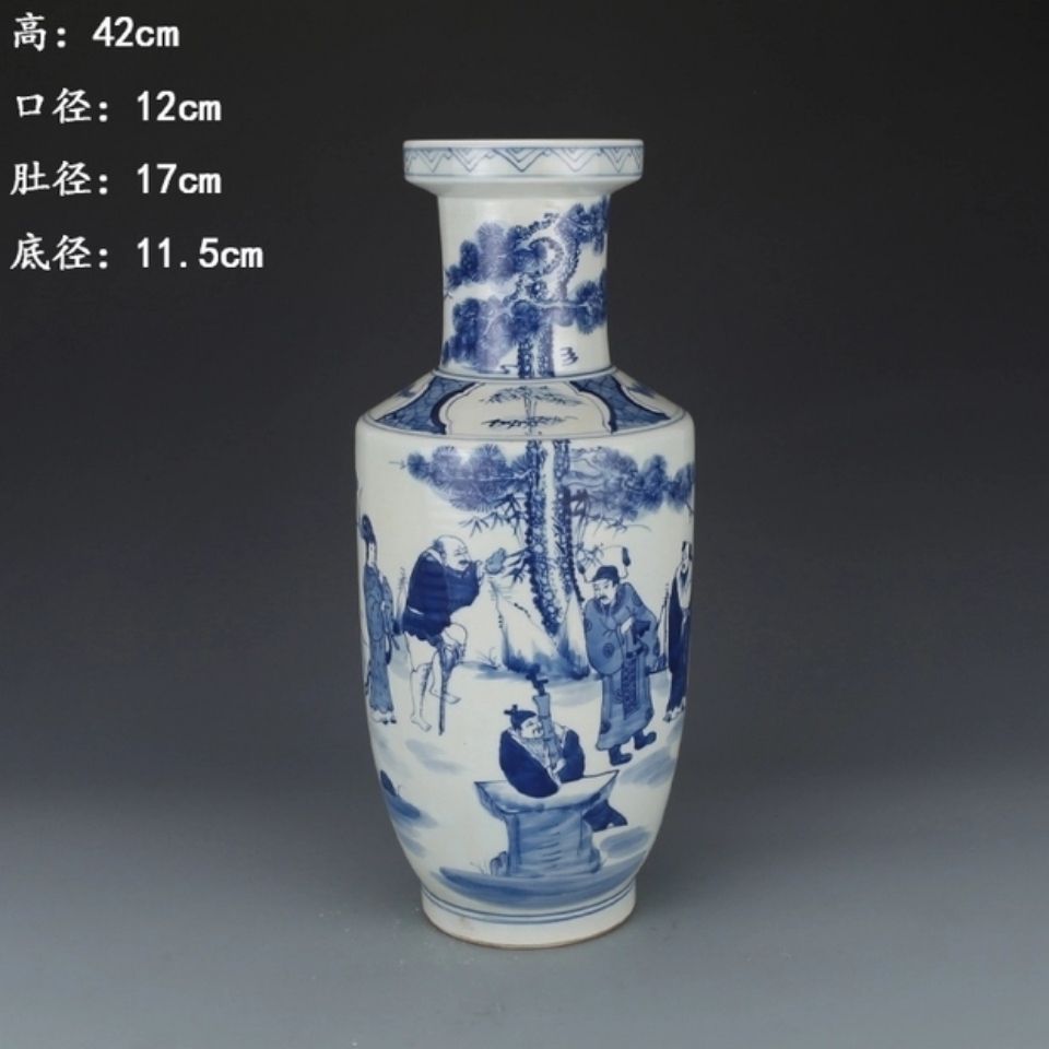 大清康熙年制青花八仙纹棒槌瓶 仿古瓷器 明清瓷器 青花瓷老物件