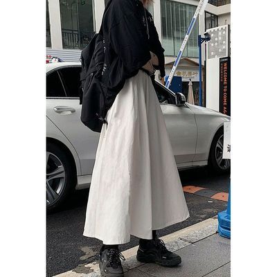 66199/春夏季半身裙2021年新款日系高腰显瘦白色学生a字中长款裙子女潮