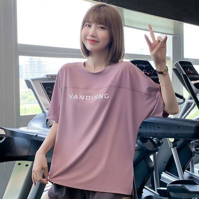 75444/大码运动T恤女宽松跑步速干上衣健身服胖mm200斤半袖瑜伽短袖夏薄