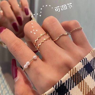 56646/唯美日韩简约波浪形戒指五件套个性指环不可调节网红尾戒指女1050