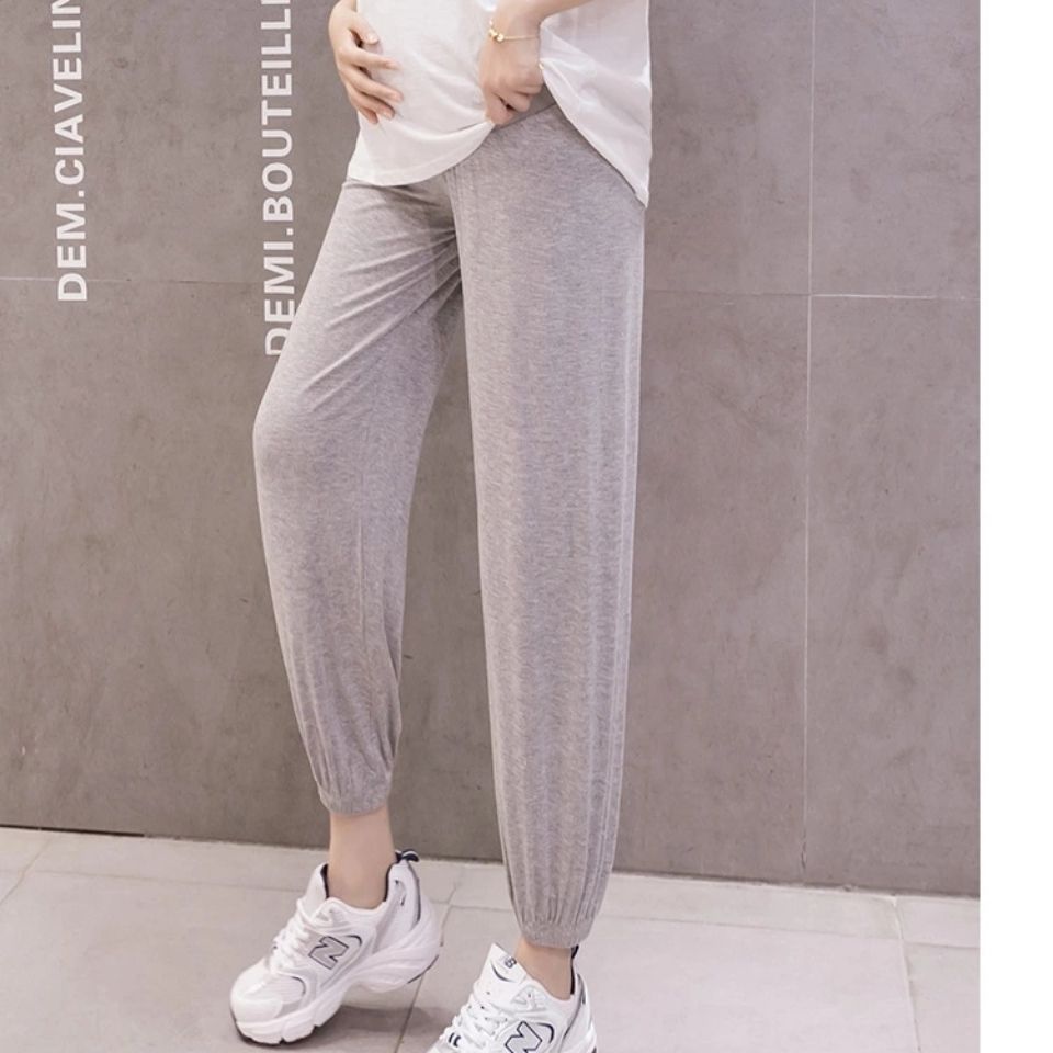 Pregnant women's pants summer 9-inch thin loose anti mosquito pants wearing modal leggings and traceless abdominal pants