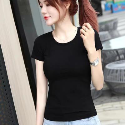 57267/黑色短袖t恤女2021新款夏季圆领时尚修身韩版白色上衣半袖体恤
