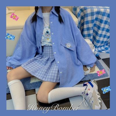 68205/日系衬衫女可爱小羊刺绣2020春秋季灯芯绒学生软妹外套学院风