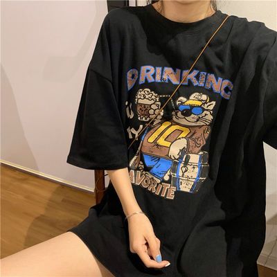 57446/棉质短袖t恤女2021夏季新款韩版宽松学生复古港味原宿风体恤上衣
