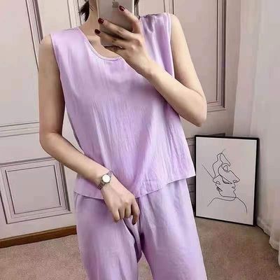 56657/C2021新款夏季女简单纯色睡衣无袖背心简约薄款透气家居服