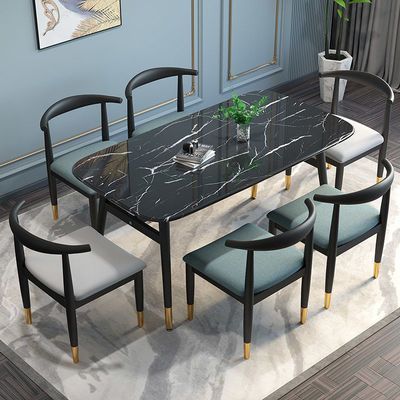 北欧仿大理石餐桌椅组合家用小户型现代简约轻奢长方形吃饭桌子