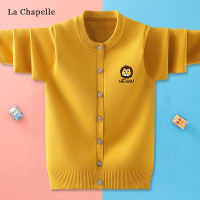 57699/拉夏贝尔女童针织开衫秋冬新款毛衣中大童外套女童纯色印花针织衫
