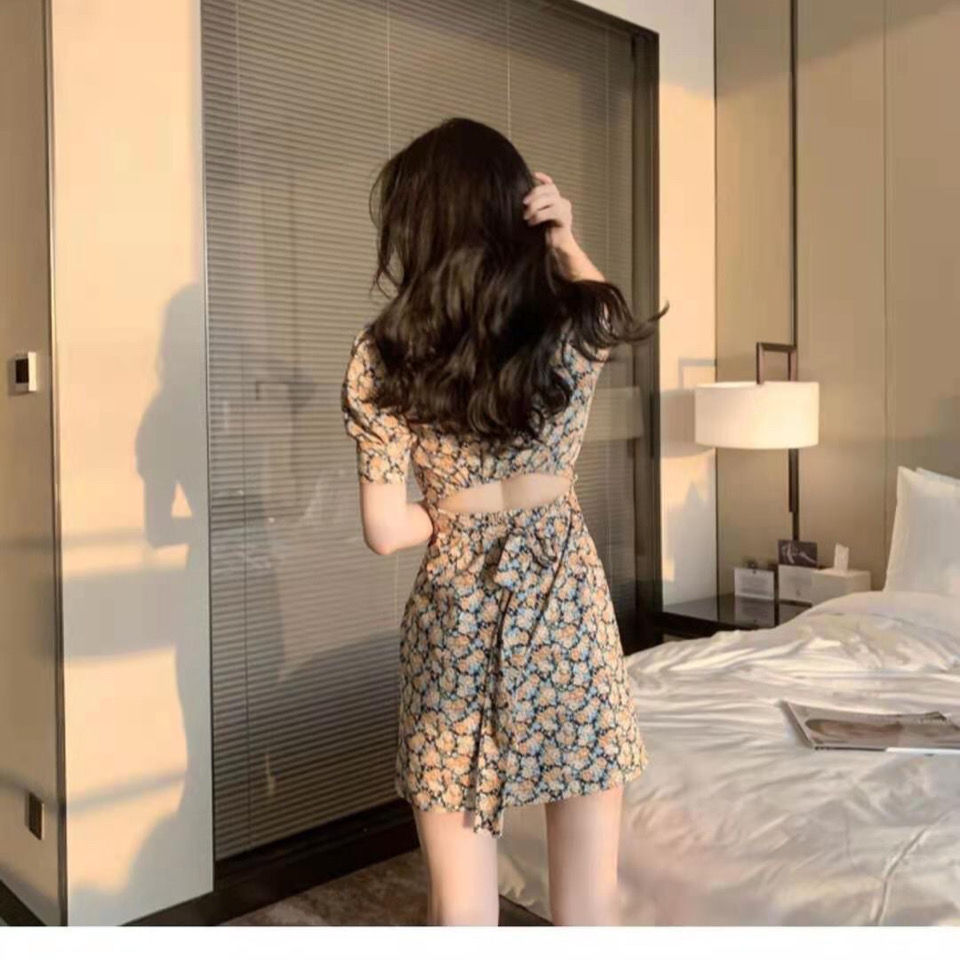 French-style niche gentle wind waist slim temperament goddess Fan Keyan Ketian small floral dress female summer