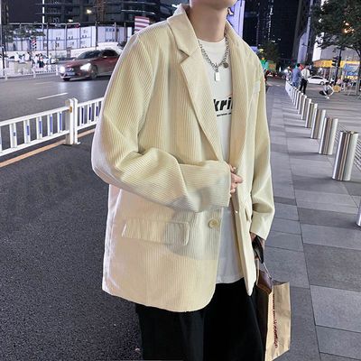 秋季休闲西服男士新款灯芯绒宽松西装韩版潮流港风灯芯绒外套上衣